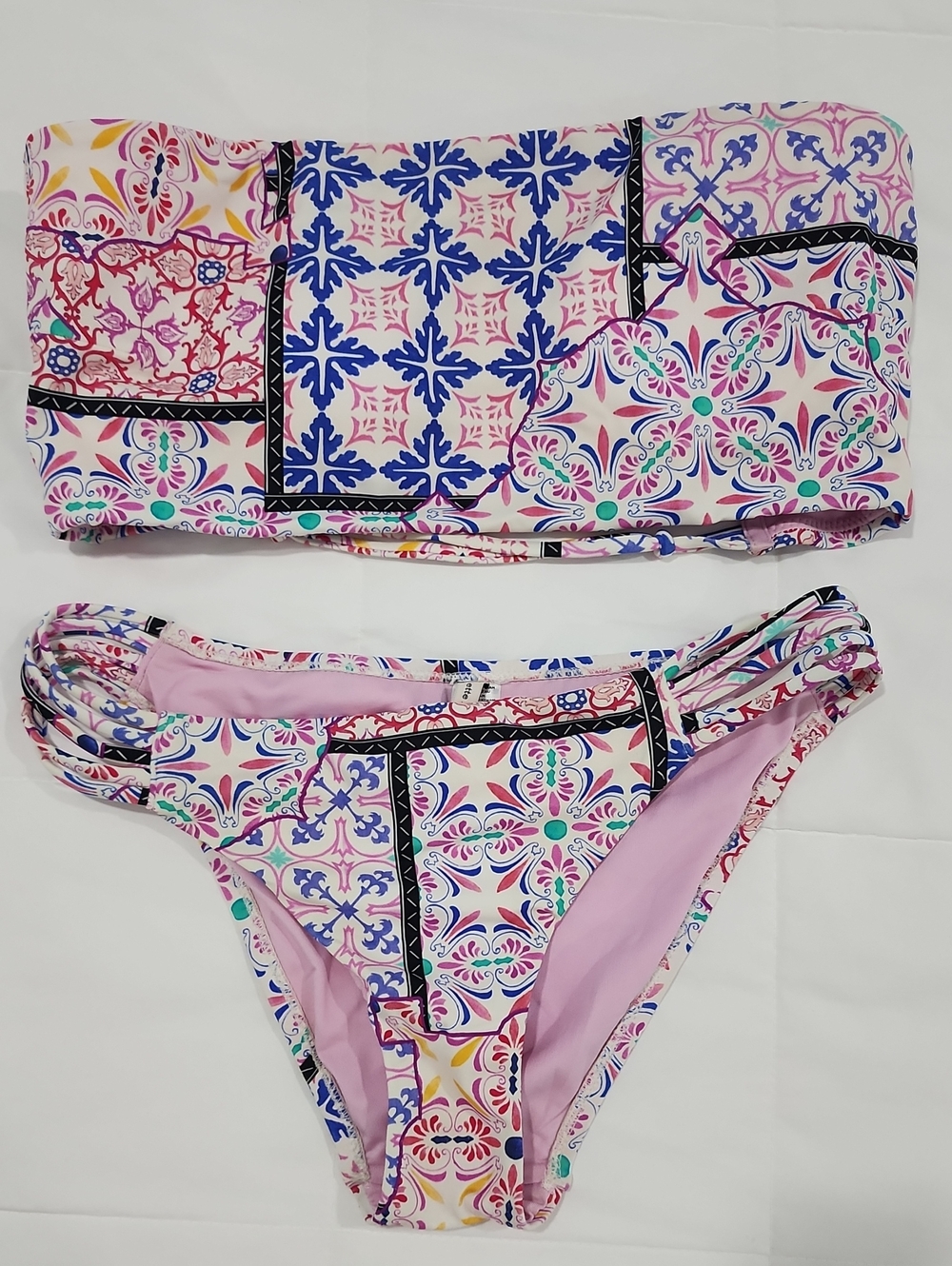 Nanette Lepore Pink Strapless Bikini Top with Multicolor Trim